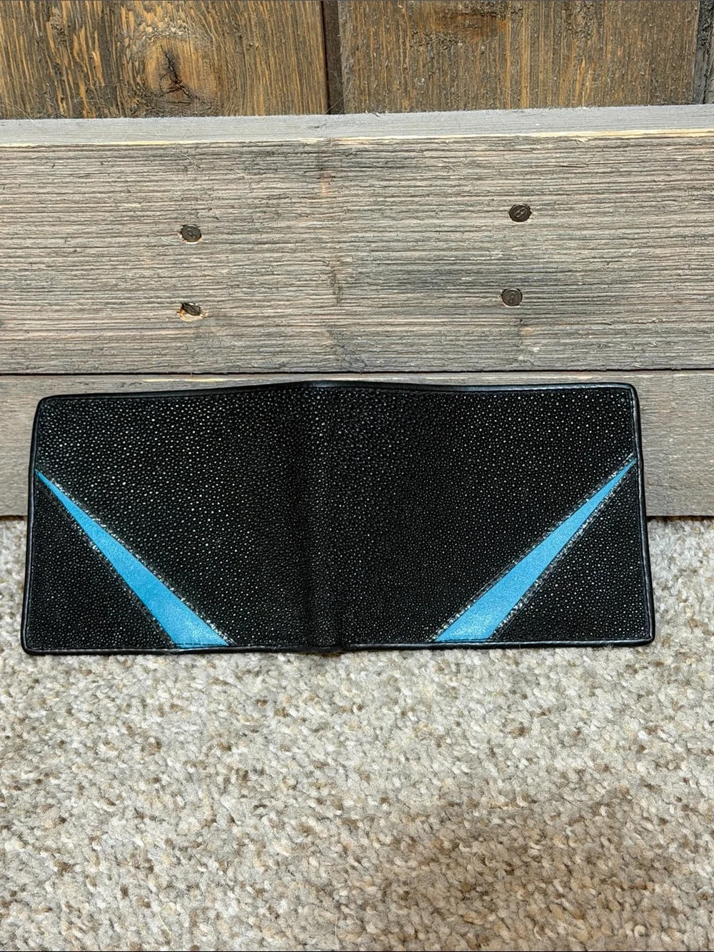 ROTA Genuine Stingray Leather Bifold Wallet Black Blue Exotic Leather Men’s
